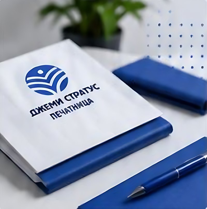 Бял тефтер с лого и синя химикалка